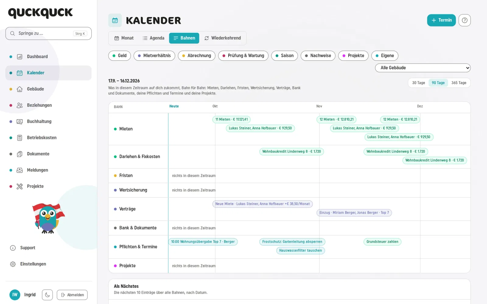 QuckQuck – Kalender & Pflichten