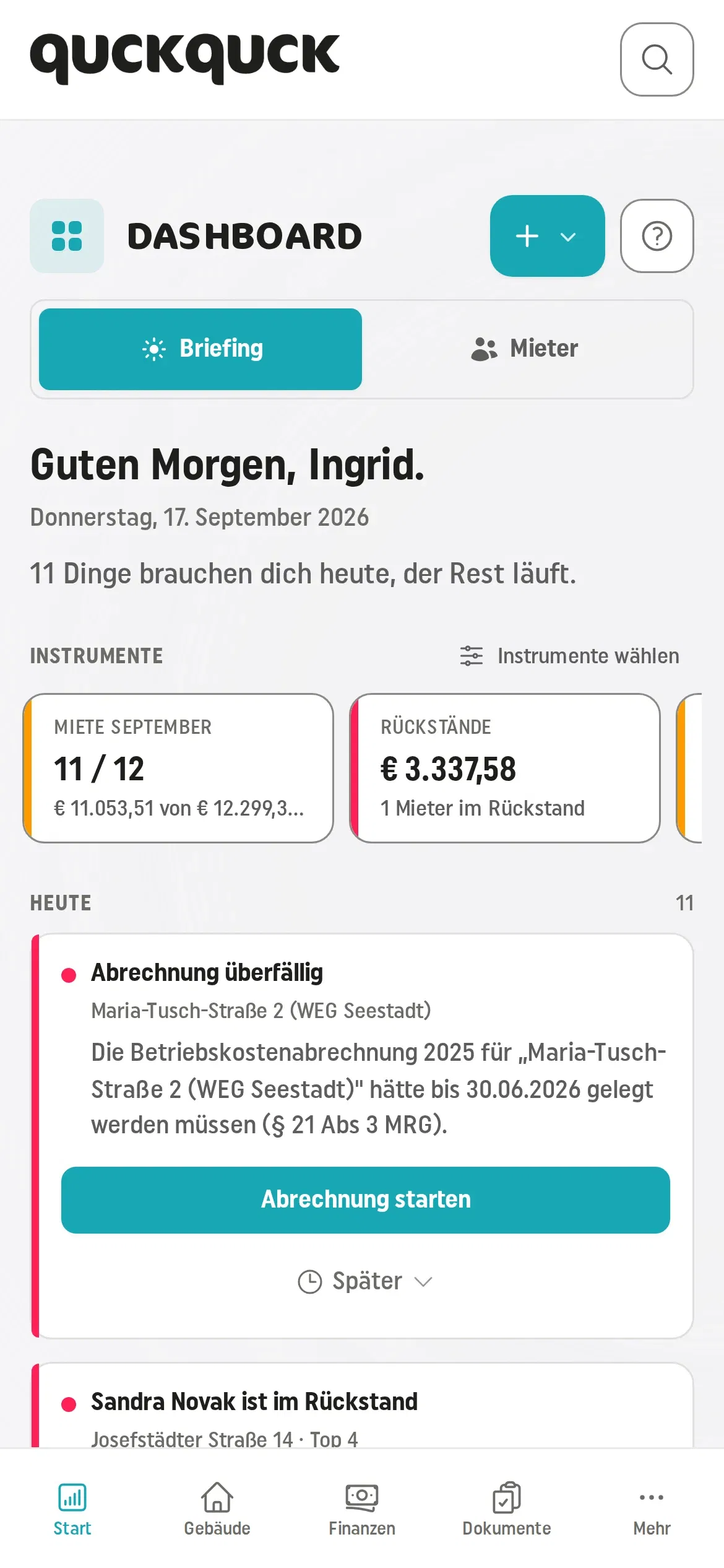 Tagesbriefing am Handy: Stapel „Heute“ in der mobilen Ansicht