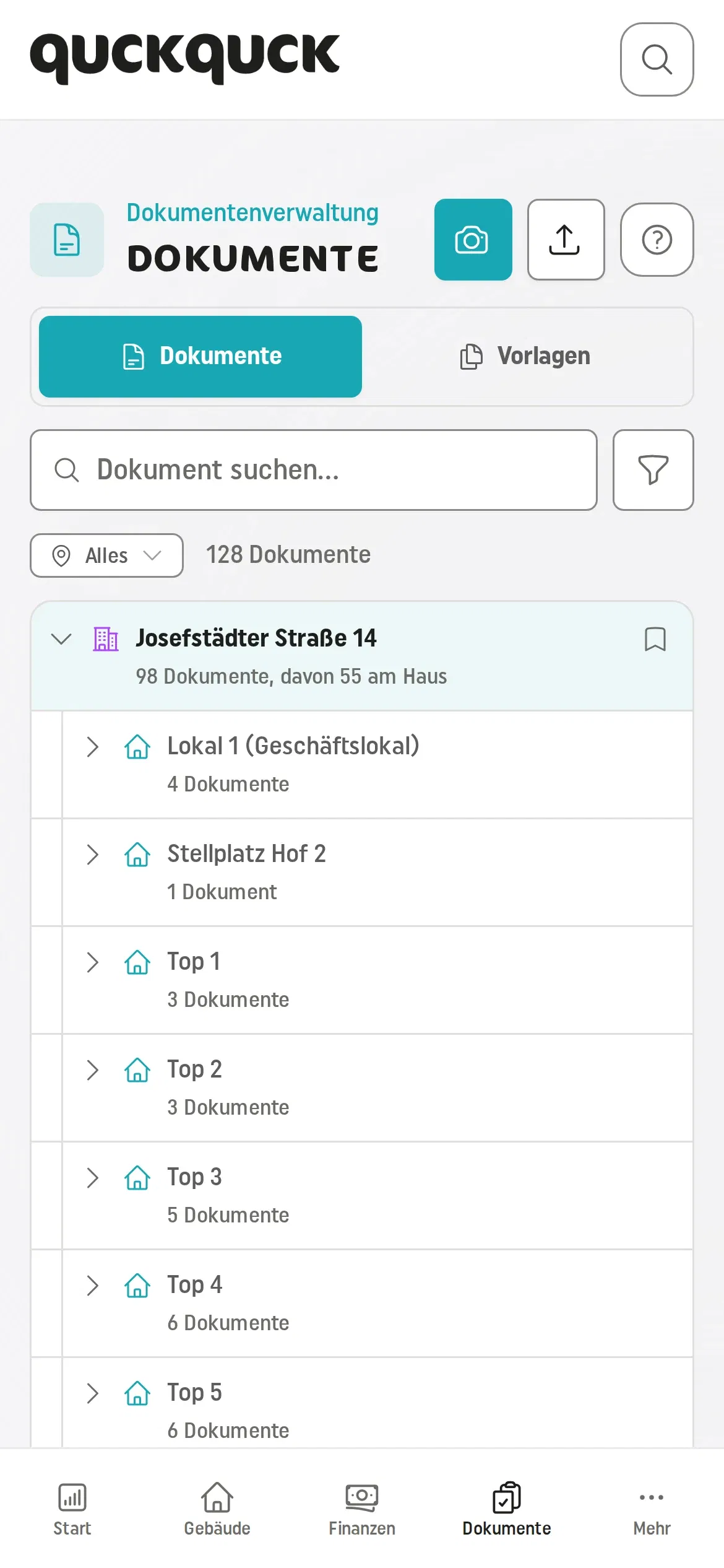 Dokumente am Handy: Scan-Sheet und Dokumentenliste in der mobilen Ansicht